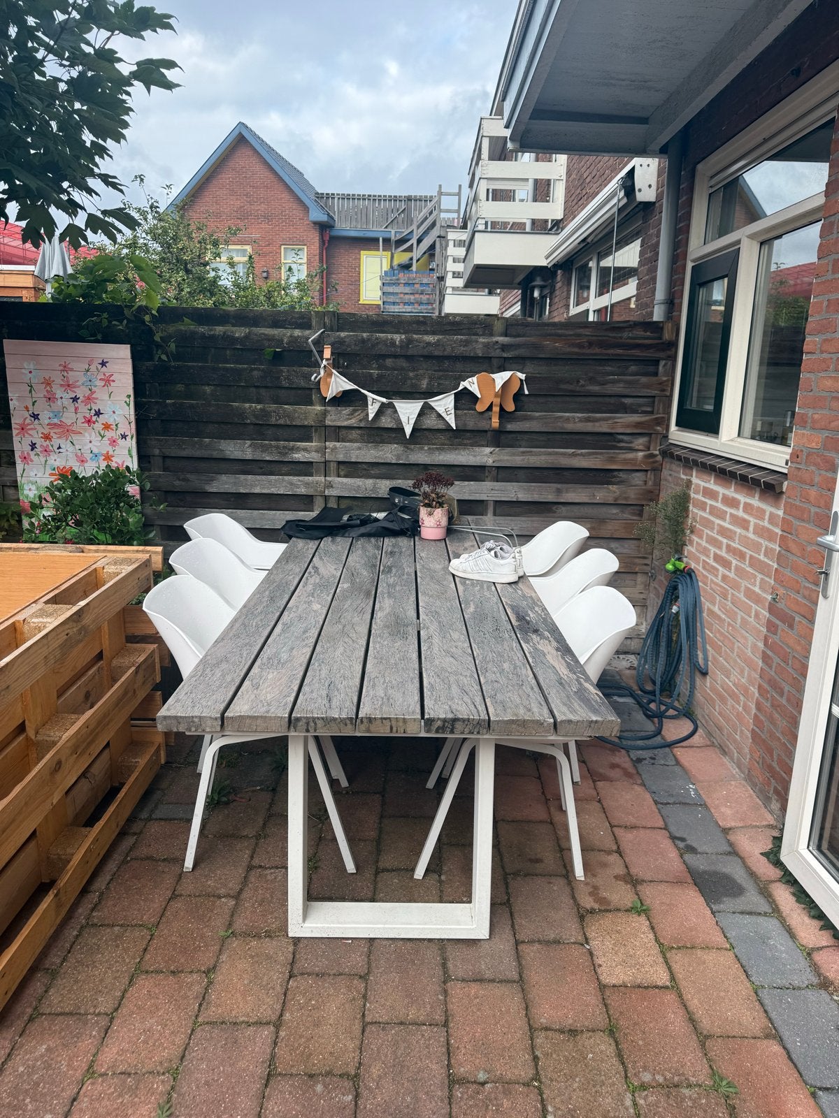 6 witte tuin stoelen, Tuin en Terras, Tuinstoelen, Ophalen, Gebruikt, Hout