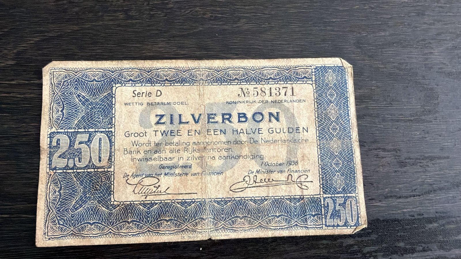 Zilverbon 2.50 Gulden, Ophalen of Verzenden, 2½ gulden, Los biljet