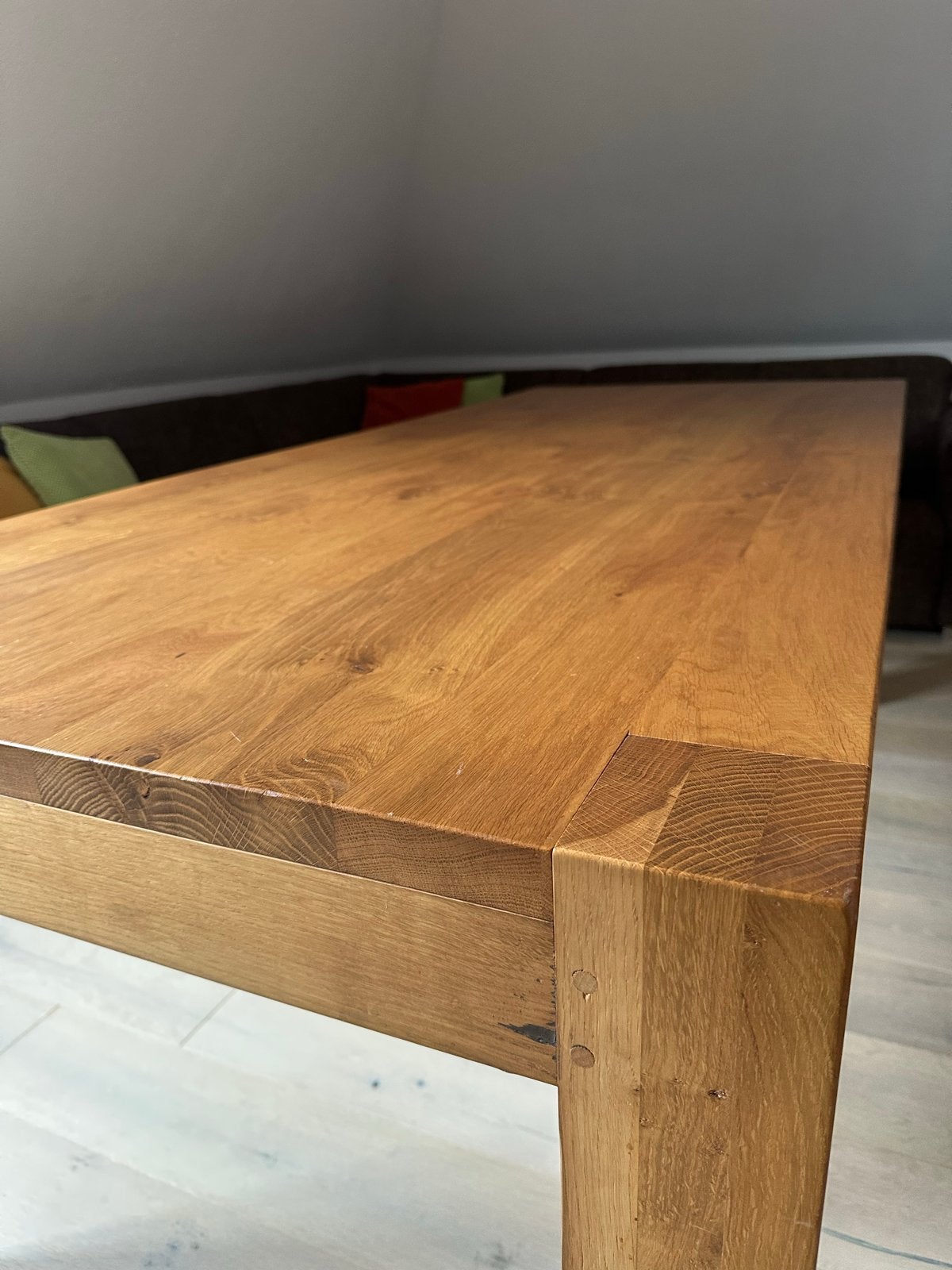 Massief eikenhouten eettafel - 210x90x77 cm, Ophalen, Gebruikt, Eikenhout, 200 cm of meer