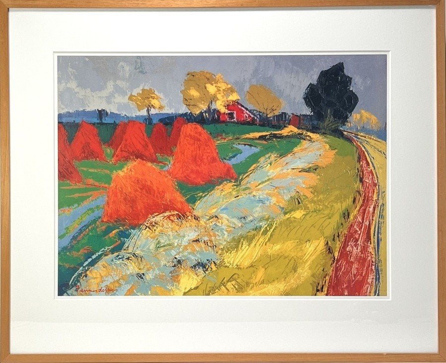 697. Koppermaandag prent Jannes de Vries – landschap, 2000, Antiek en Kunst, Kunst | Litho's en Zeefdrukken, Ophalen, Offsetdruk
