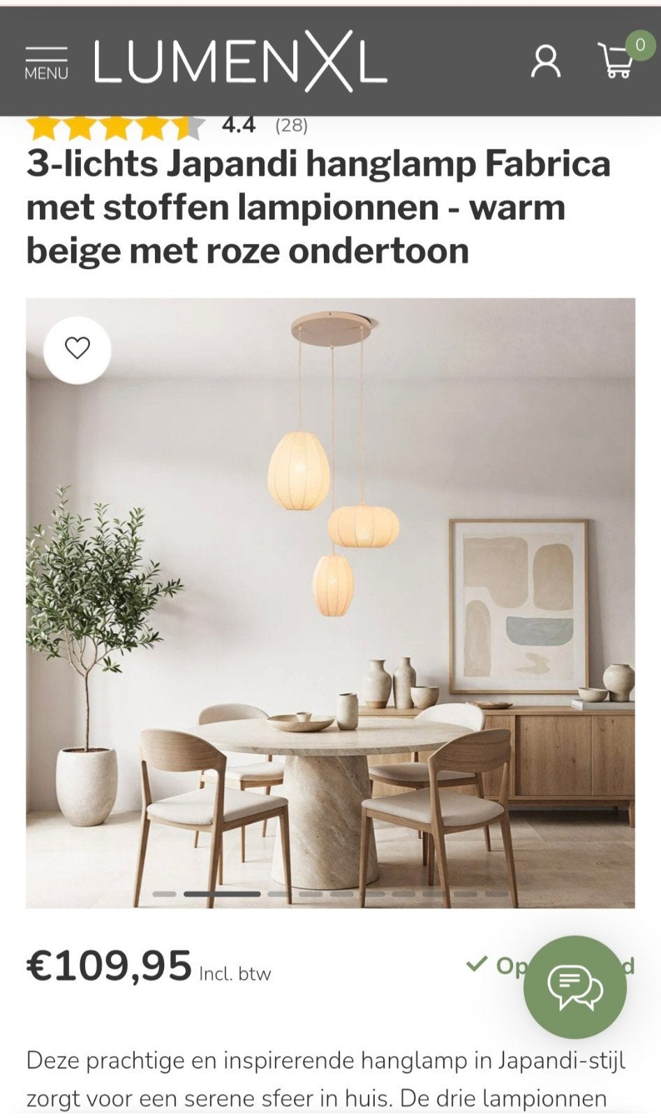 Japandi hanglamp - 5 maanden oud, Ophalen, Zo goed als nieuw, Japandi, E27 (groot)