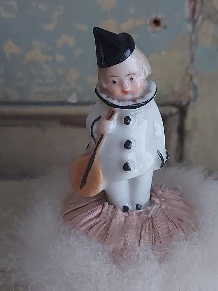 Antieke art-deco powder puff /poederdons met pierrot ,1920, Antiek en Kunst, Ophalen of Verzenden