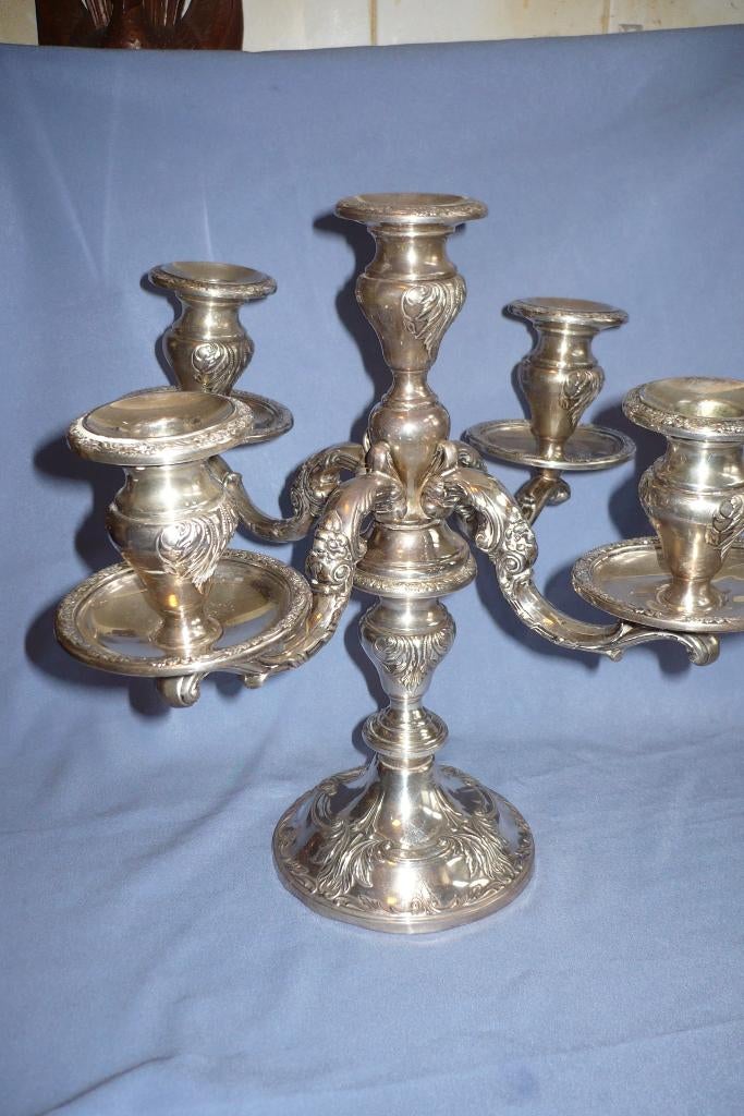 puntgave antieke 1e gehalte 5 lichts zilveren kandelaar, Antiek en Kunst, Ophalen of Verzenden, Zilver