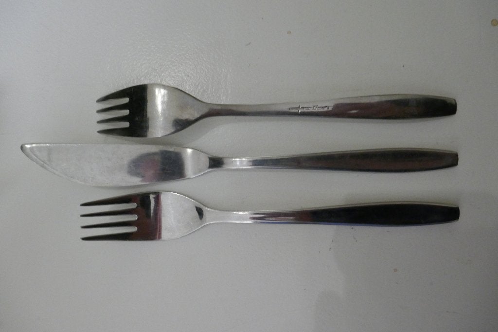 Gero model Forli GE523 1 vismes 1 dessertlepel 2 dessertvork, Ophalen of Verzenden, Gebruikt, Rvs of Chroom