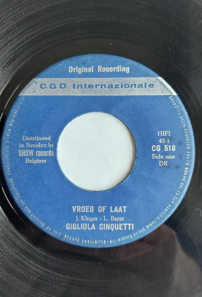 Gigliola Cinquetti- Vroeg of Laat (1964), Gebruikt, 7 inch, Single, Ophalen of Verzenden