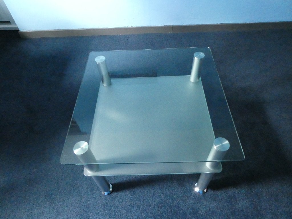 Bijzettafel (helderglas/matglas), Huis en Inrichting, Tafels | Bijzettafels, Gebruikt, Vierkant, 55 tot 75 cm, Glas