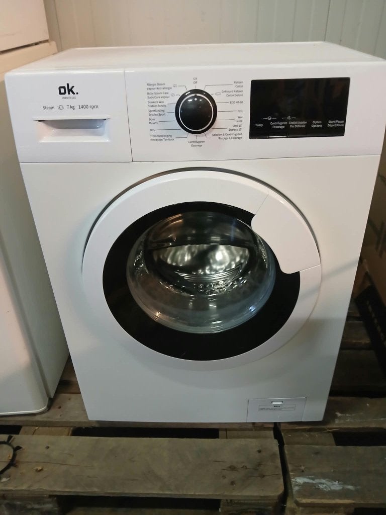 OK wasmachine 7 kg, Ophalen, Minder dan 85 cm, Zo goed als nieuw, Voorlader