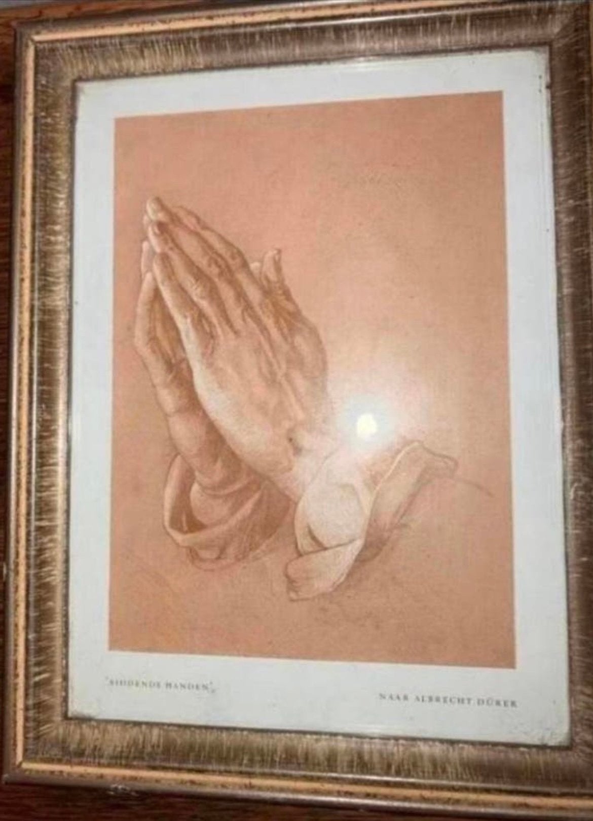 BIDDENDE HANDEN ,NAAR ALBRECHT DÜRER ,MOOIE INGELIJSTE PRENT, Antiek en Kunst, Antiek | Religie, Ophalen of Verzenden