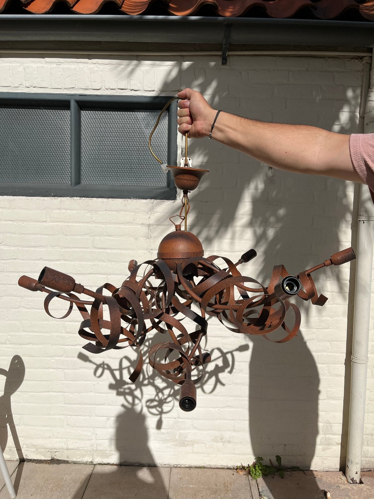 Roest look-a-like hanglamp / kroonluchter, Ophalen, Gebruikt, Metaal, E27 (groot)