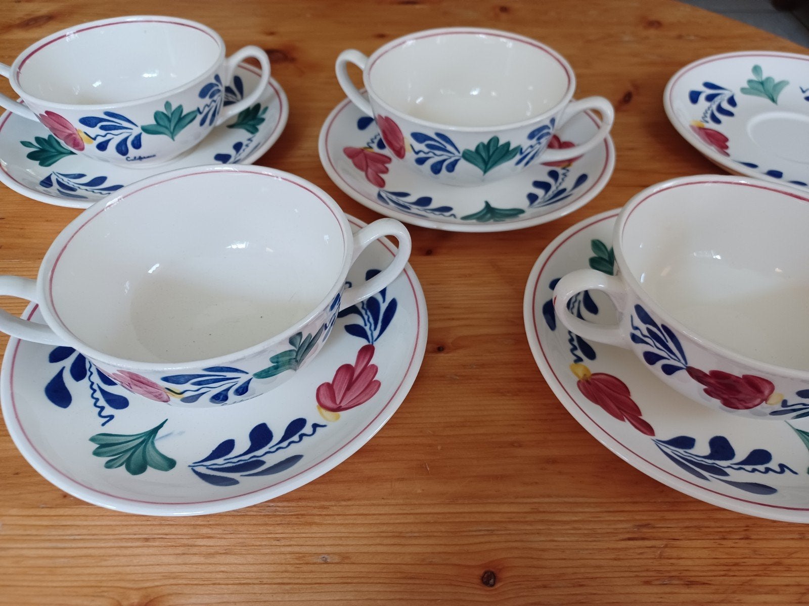 4 vintage boerenbont boeren bont soepkommen met schotels, Ophalen of Verzenden