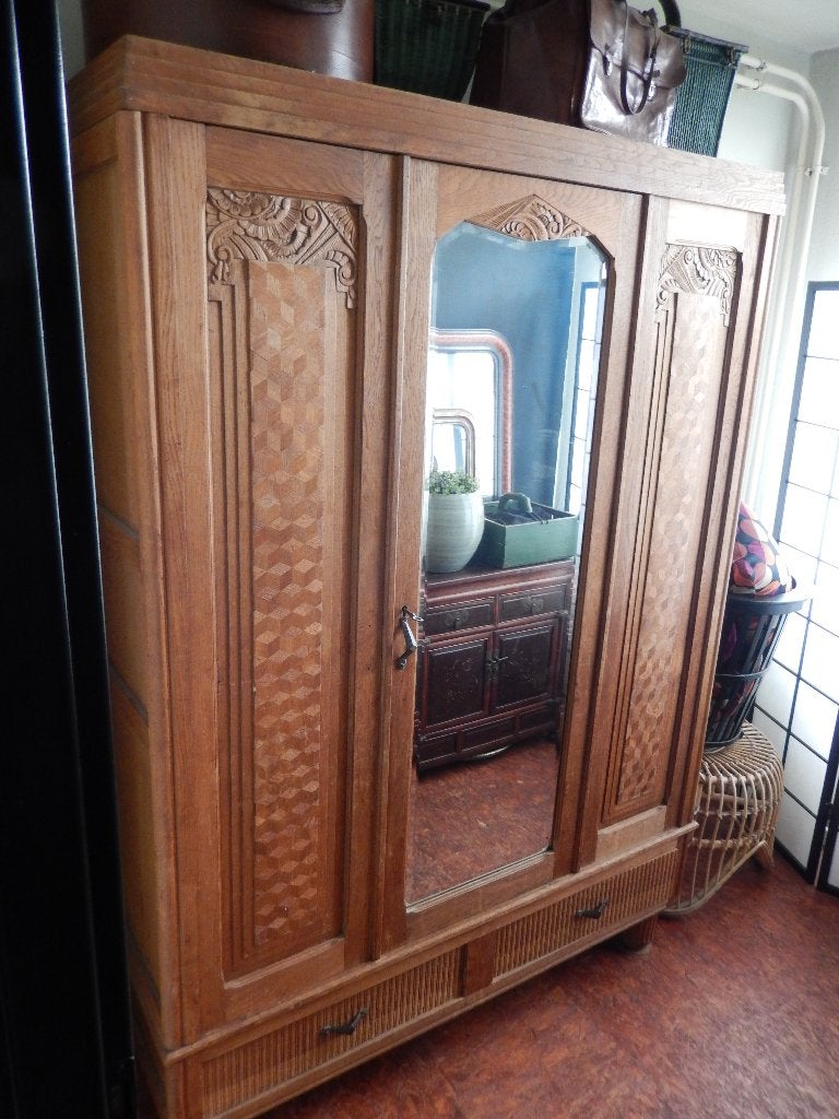 Mooie oude houten kast / kledingkast met spiegeldeur, Ophalen