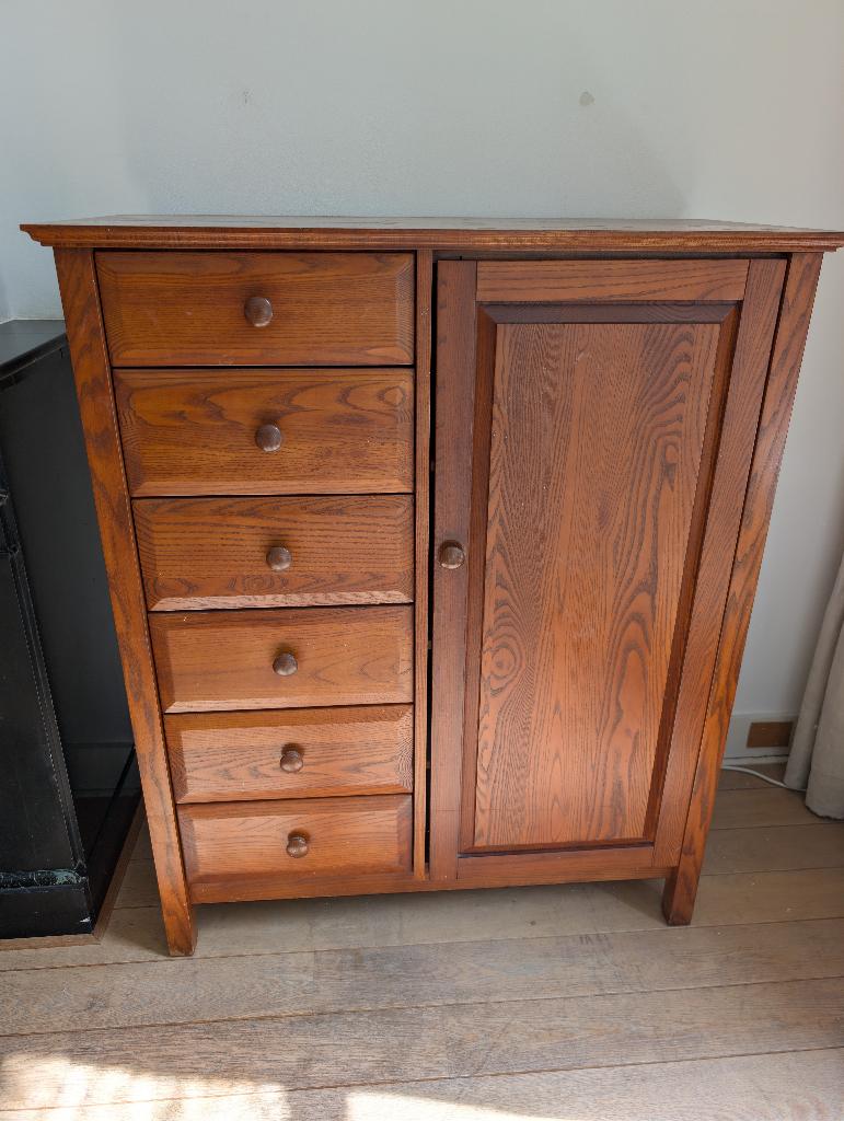 Massief houten kledingkast met zes lades, Huis en Inrichting, Ophalen, Gebruikt, 100 tot 150 cm, 100 tot 150 cm