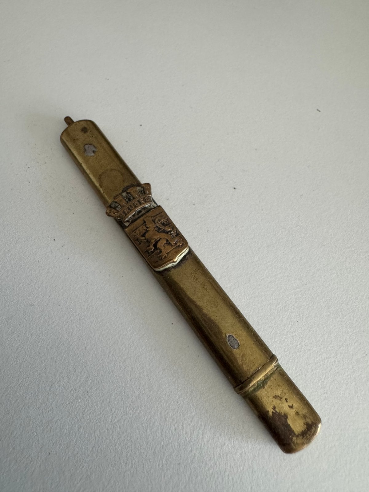 Antiek potloodhouder potlood geelkoper brugge belgie, Ophalen of Verzenden