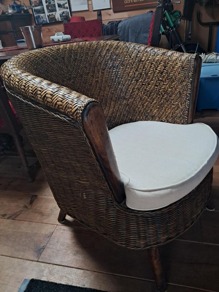 Rieten fauteuil., Ophalen of Verzenden, 75 tot 100 cm, 50 tot 75 cm