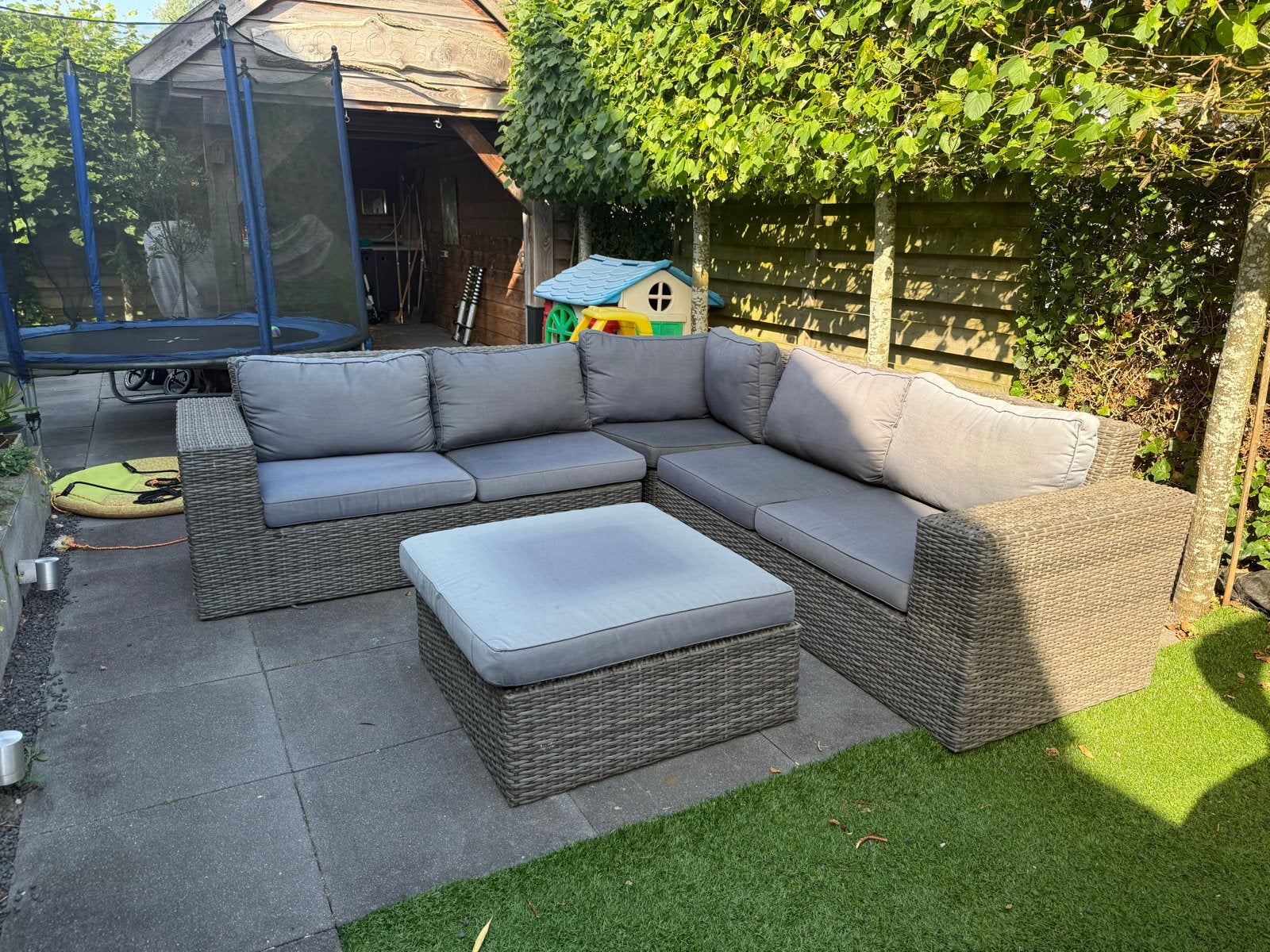 Comfortabele wicker Loungeset met Kussens |, Tuin en Terras, Tuinsets en Loungesets, Ophalen, 5 zitplaatsen, Gebruikt, Loungeset