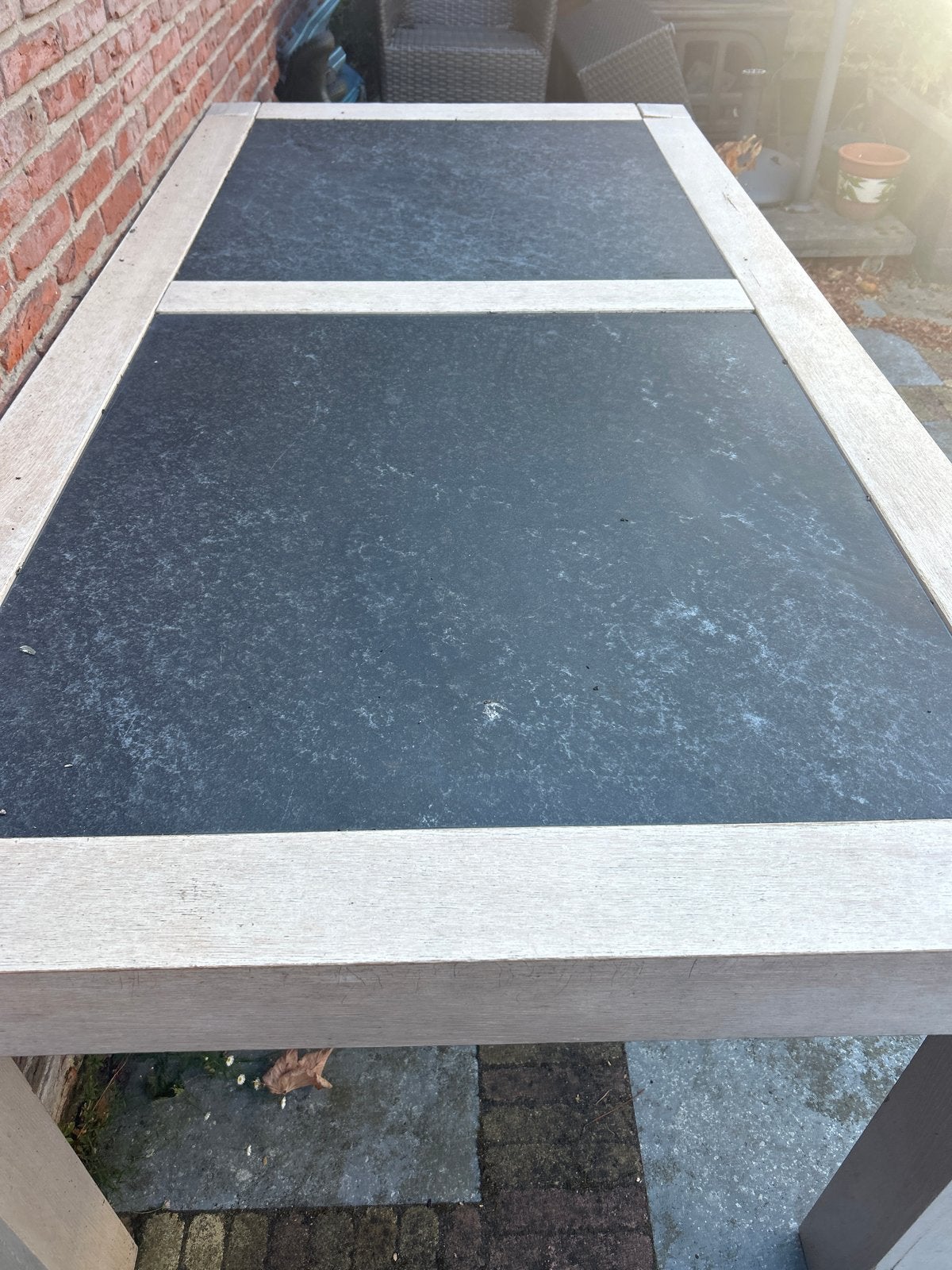 Licht Eiken Eettafel met Hardstenen Tegels (100x200 cm), Huis en Inrichting, Tafels | Eettafels, Ophalen, Gebruikt, 100 tot 150 cm