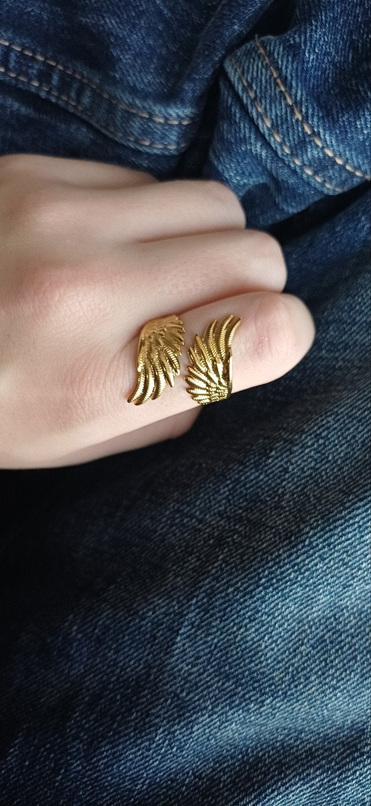 Gouden Vleugel Ring - Verstelbaar, Nieuw, Ophalen of Verzenden, 17 tot 18, Dame