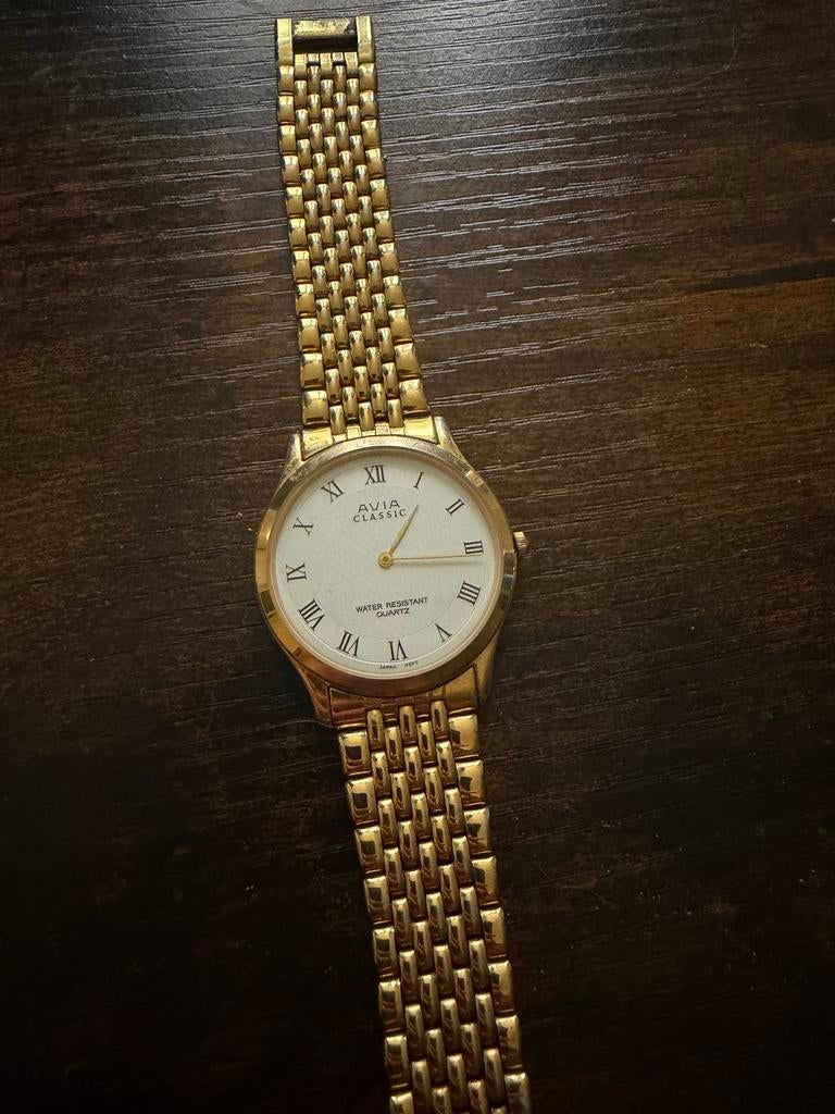 Avia Classic Quartz Horloge Goudkleurig, Overige merken, Overige materialen, Gebruikt, Polshorloge