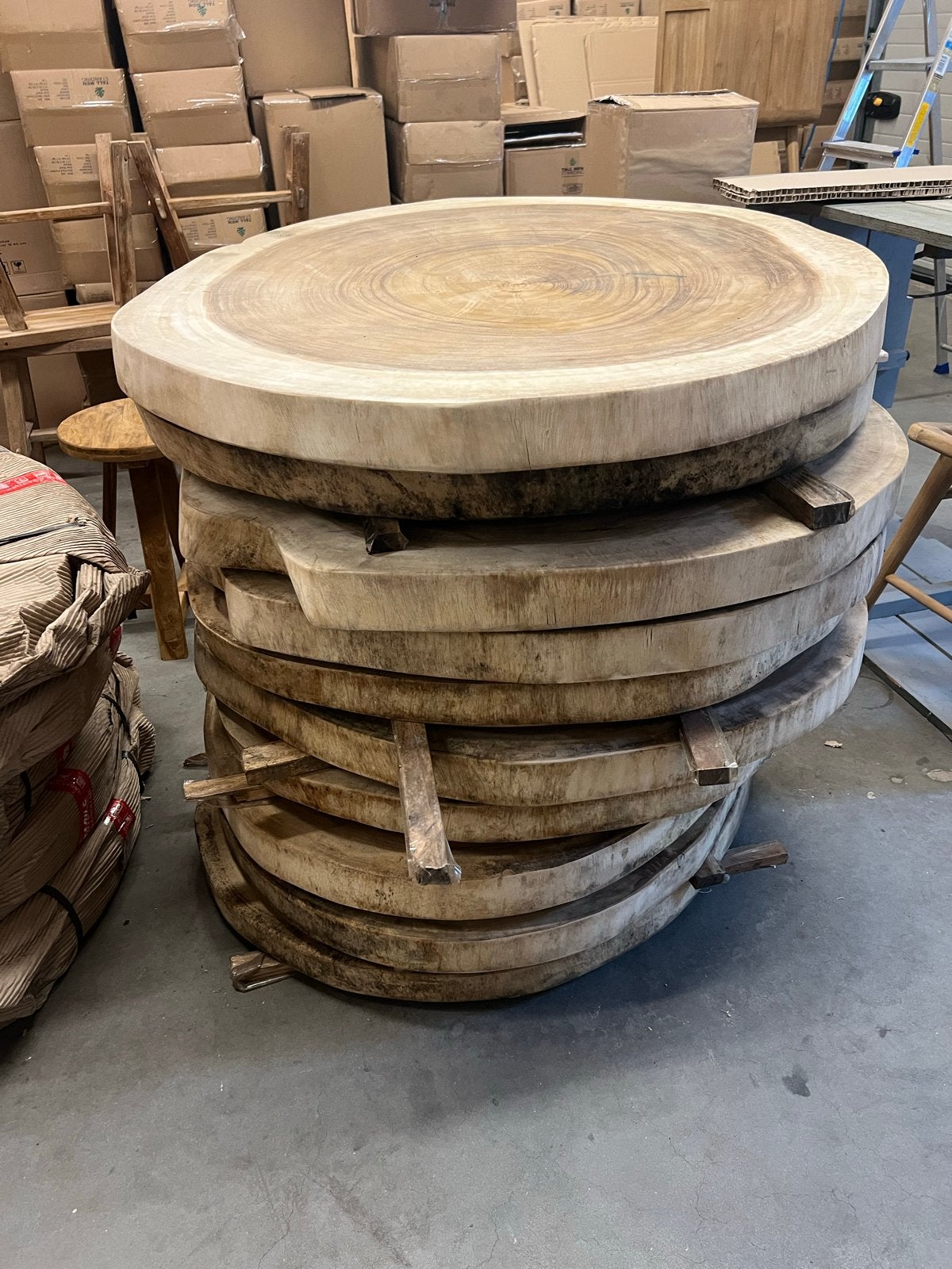 10x Rond Houten Tafelblad - Ø 90-99 cm - 6 cm dik, Gebruikt, 50 tot 100 cm, Rond, Ophalen of Verzenden