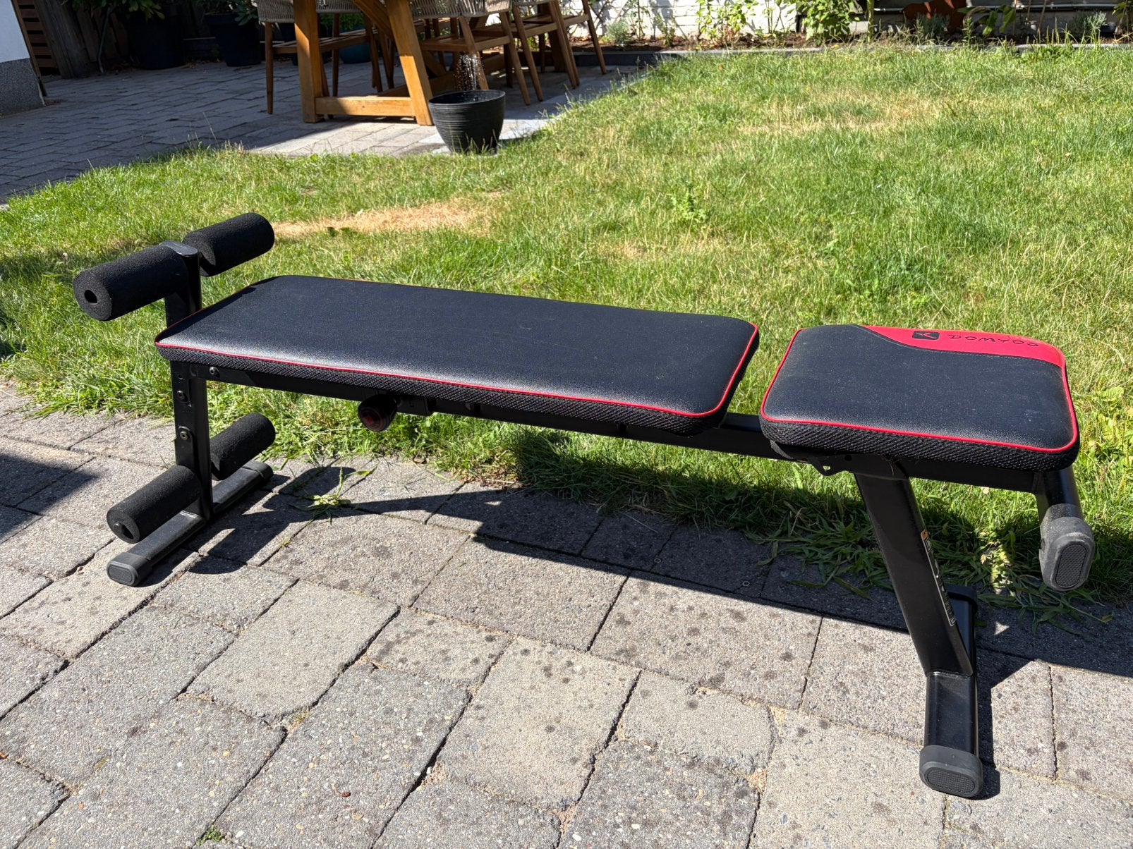 Trainingsbank, curl bar, gewichten en halterklemmen, Sport en Fitness, Ophalen, Gebruikt, Fitnessbank