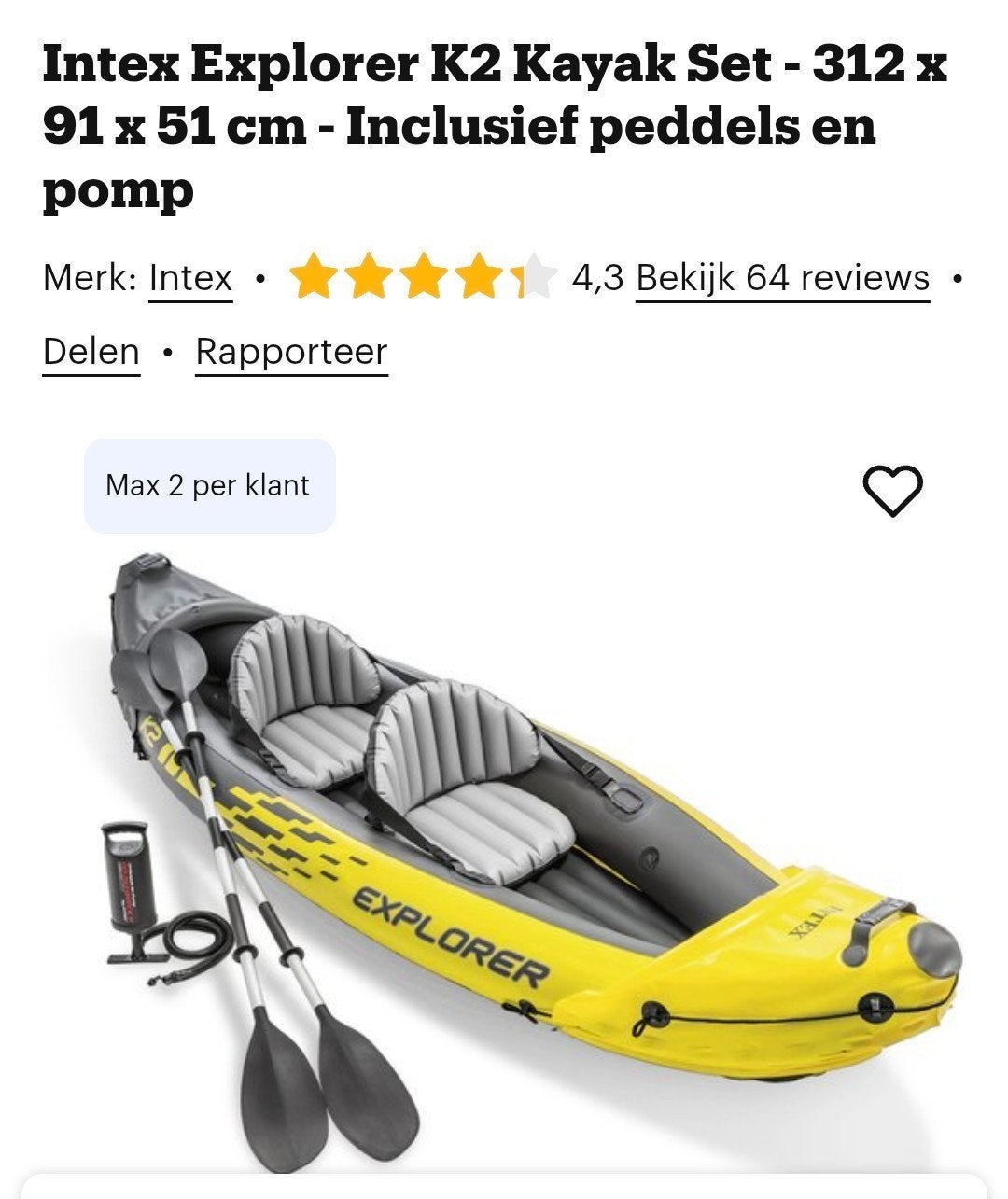 NIEUWE  Opblaasbare 2 persoons kayak, Watersport en Boten, Ophalen, Nieuw, 2-persoons