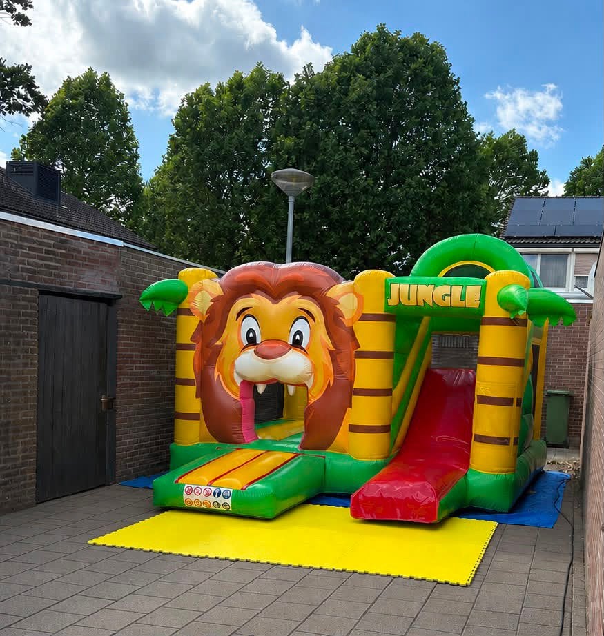 Leeuw jungle springkussen te huur, Ophalen of Verzenden, Zo goed als nieuw, Overige