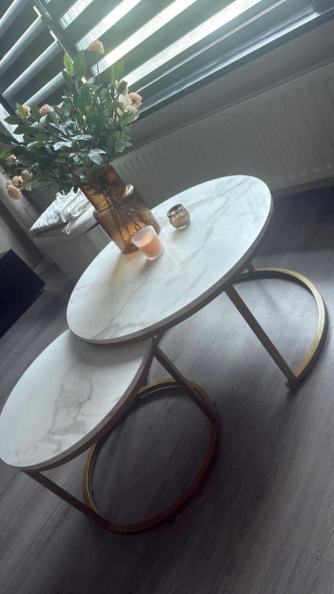 Salontafel set marmerlook goud, Huis en Inrichting, Ophalen, Gebruikt, Rond, Metaal