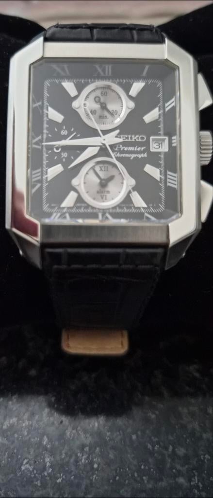 Seiko Premier Chronograph 7T62 0GE0, WR 100mtr, als Nieuw..., Seiko, Leer, Staal, Polshorloge