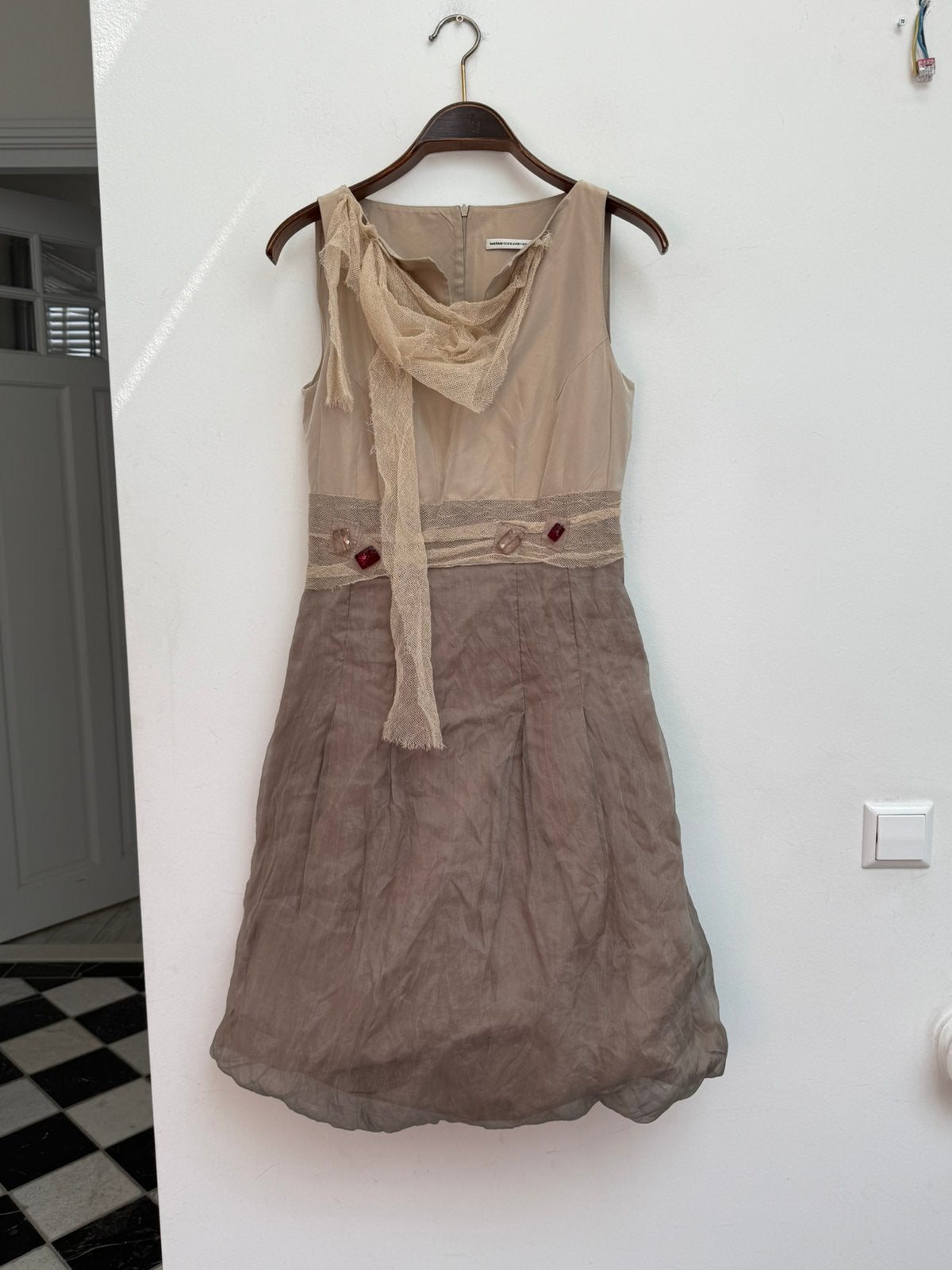 Natan Edouard Vermeulen jurk in crème en taupe, Maat 38/40 (M), Beige, Ophalen of Verzenden, Gedragen