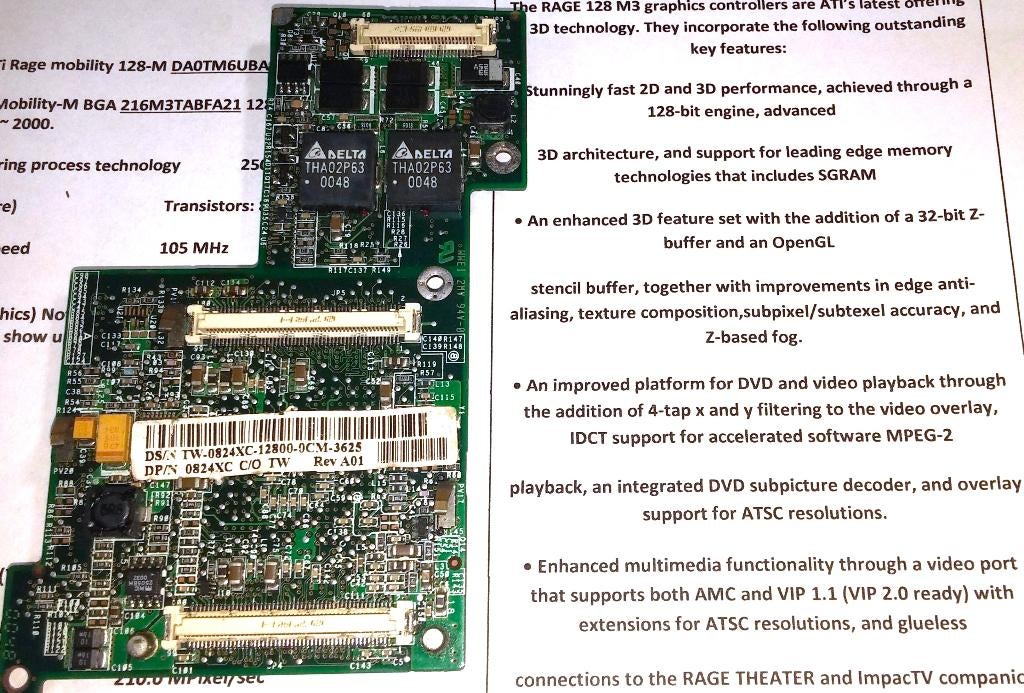 Dell 824XC, 0824XC, ATI Rage M3 128-M DA0TM6UBAI8 8MB P3 III, Ophalen of Verzenden, Dell