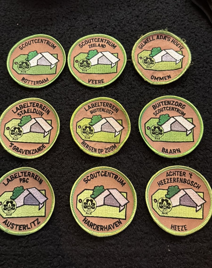 Oud labelterrein insignes gezocht!, Verzamelen, Scouting, Verzenden, Embleem, Speld of Insigne