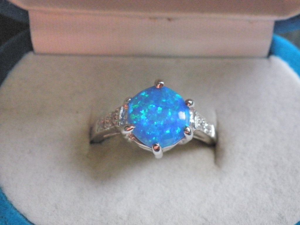 Mooie Zilveren Ring met Blauwe ronde Opaal, Sieraden, Tassen en Uiterlijk, Antieke sieraden, Verzenden, Zilver, Ring, Met edelsteen