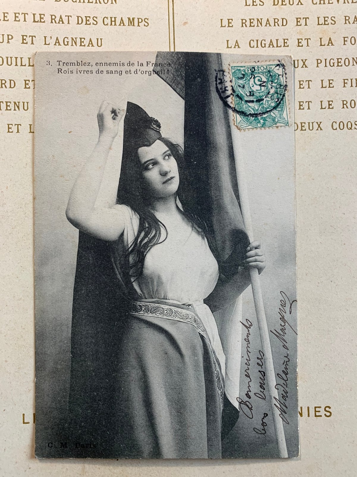 1907 Dame met lang haar en Franse vlag (LE), Ophalen of Verzenden, Voor 1920, Gelopen, Overige thema's