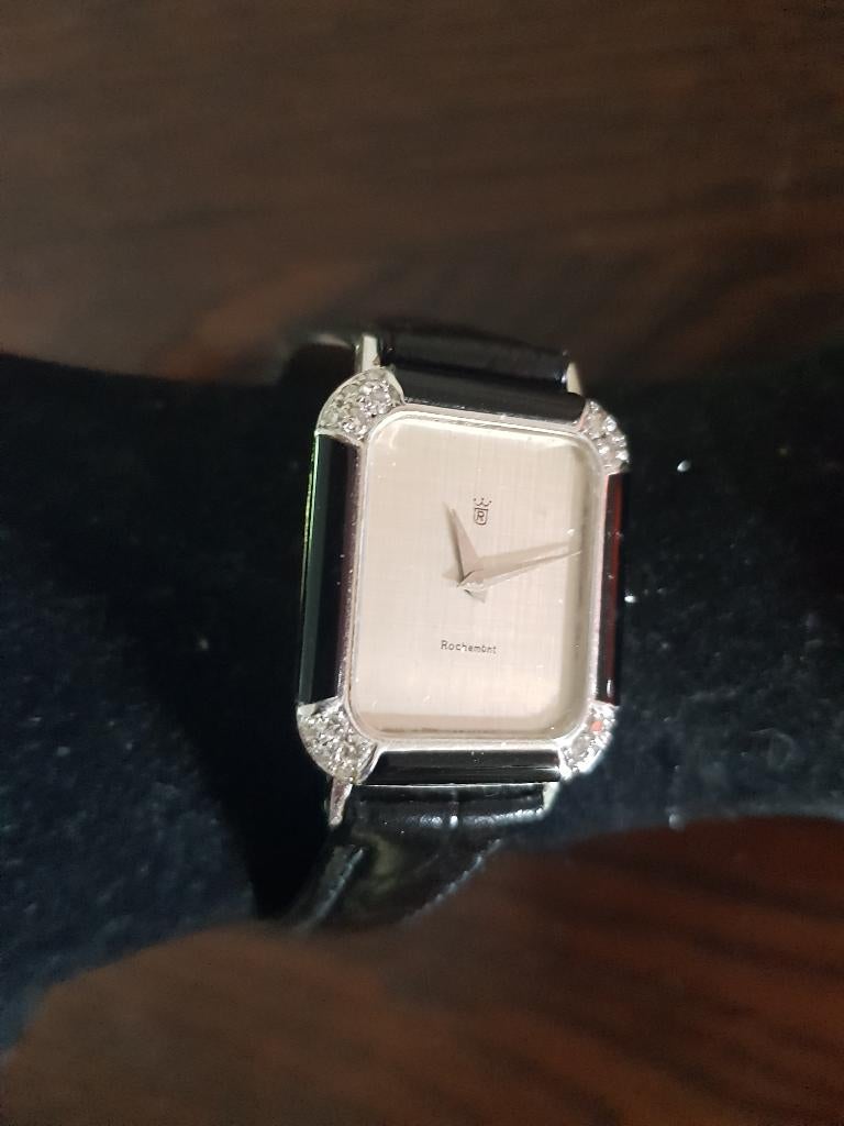 18 krt witg armband horloge Rochemont met briljant + emaille, Nieuw, Ophalen of Verzenden, Met edelsteen, Zilver