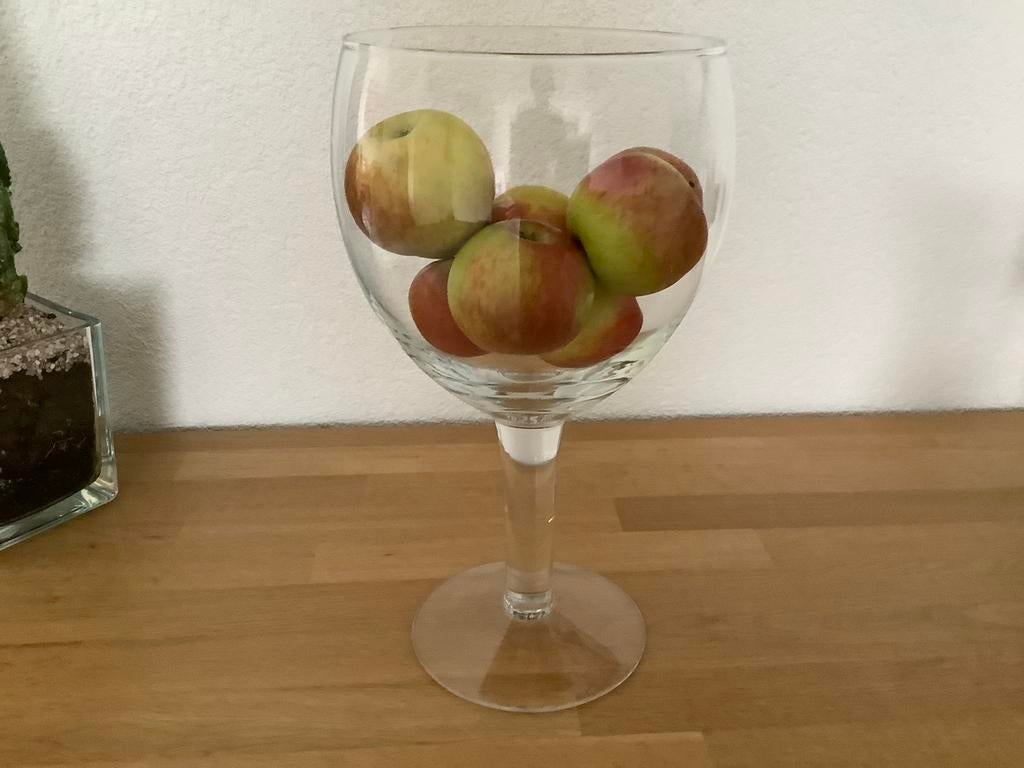 Grote glazen schaal op voet, Huis en Inrichting, Woonaccessoires | Schalen en Manden, Ophalen of Verzenden, Zo goed als nieuw