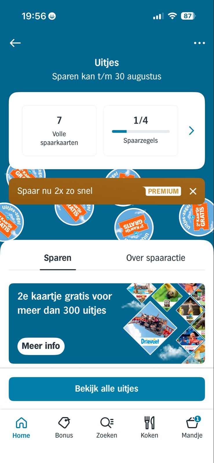 Uitjes spaarzegels - AH 2e gratis uitje, Albert Heijn, Ophalen of Verzenden