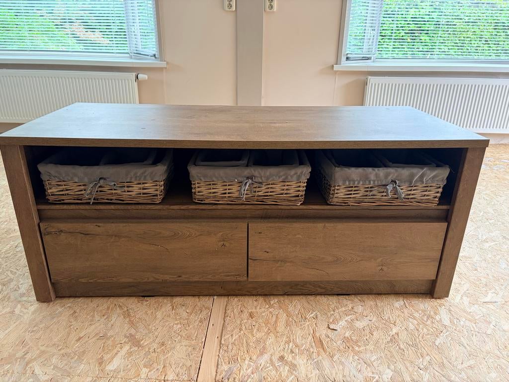 TV-meubel/dressoir met rieten manden en lades, Ophalen, Gebruikt, 100 tot 150 cm, Minder dan 100 cm