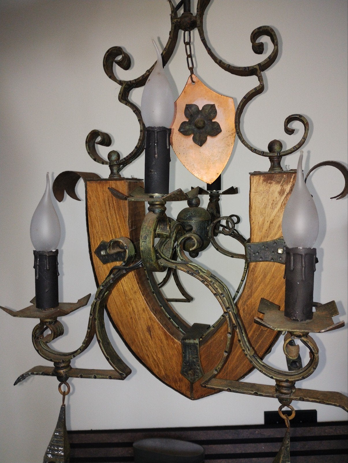 Smeedijzeren Hoefijzer Lamp met Houten Details, Ophalen of Verzenden