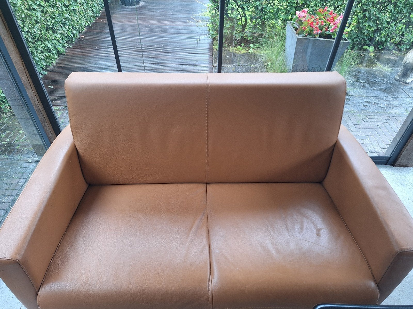 Comfortabele tweezitsbank van leer, Gebruikt, 150 tot 200 cm, Tweepersoons, Ophalen of Verzenden