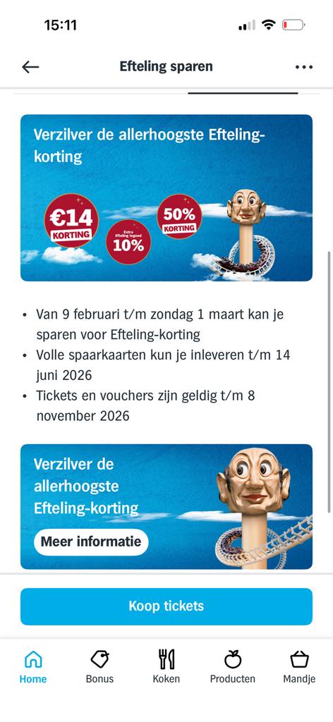 Efteling ticket korting!, Tickets en Kaartjes, Eén persoon, Kortingskaart