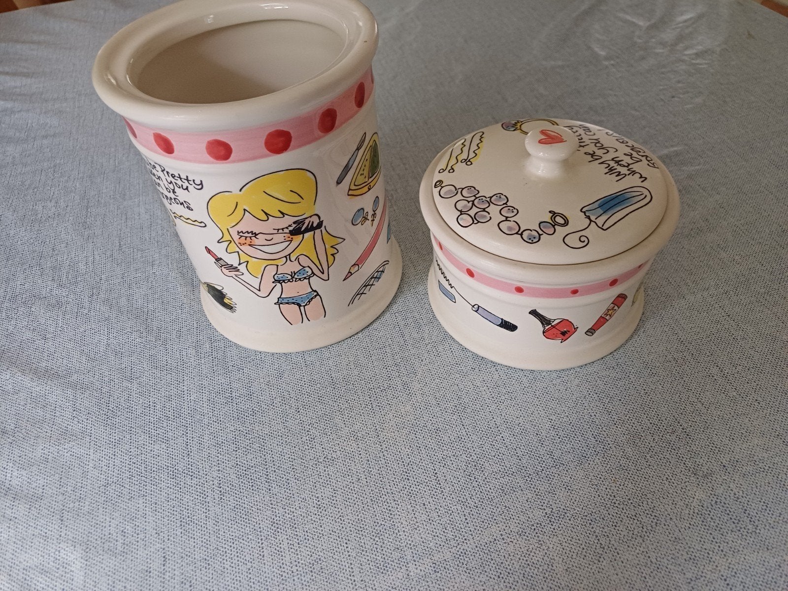 Blond Amsterdam Opbergpotten badkamer - Set van 2, Gebruikt, Meerkleurig, Overige stijlen, Ophalen of Verzenden