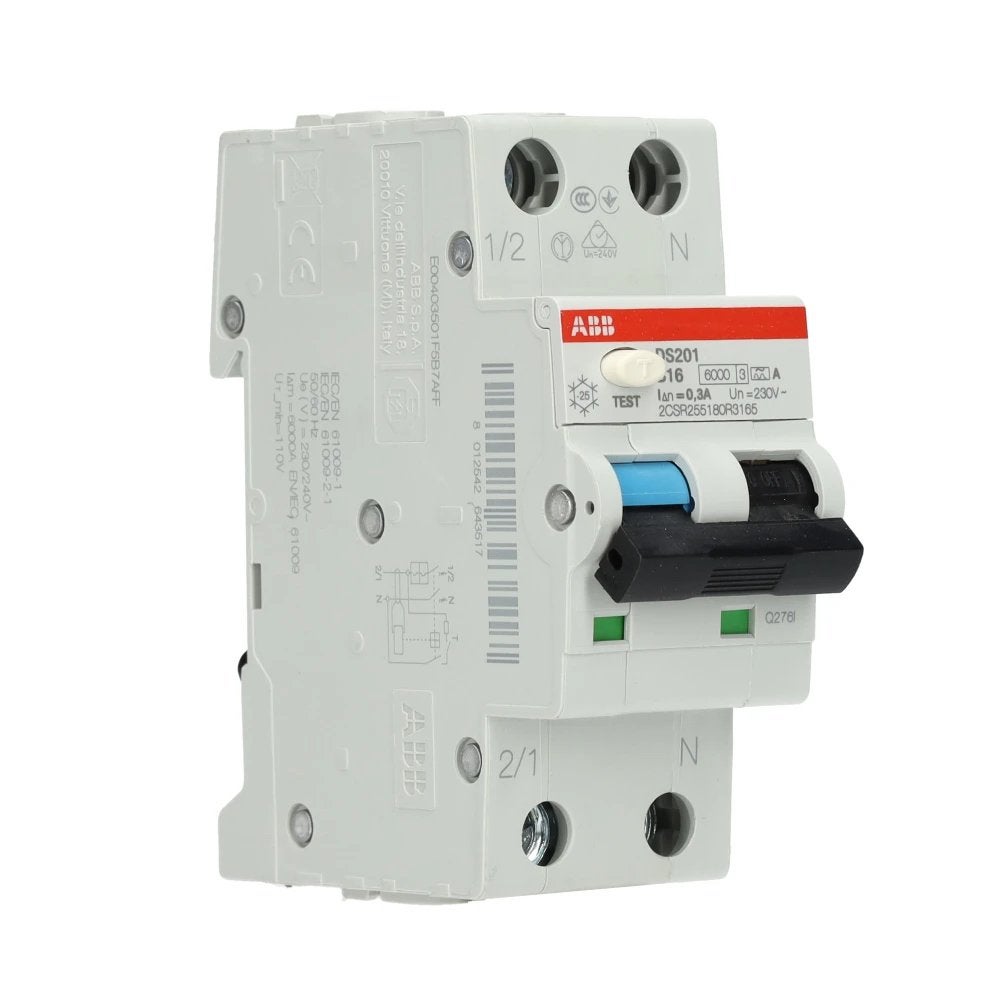 ABB DS201 Aardlekautomaat 1P+N, 16A, 0.3A, Ophalen, Nieuw, ABB, Aardlekautomaat