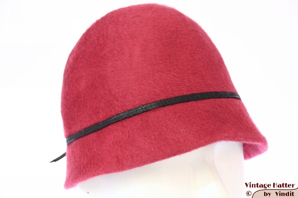 kleine Vintage Dames cloche dophoed VEB oudroze haarvilt 54, 134 t/m 140, Gebruikt, Meisje, Hoed