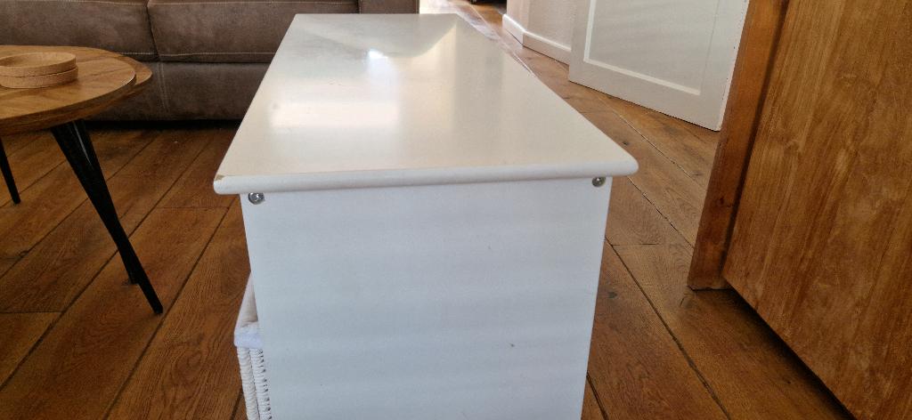 Hardhout opberg (zit)bankje met 3 lades, Ophalen, Minder dan 50 cm, Gebruikt, 100 tot 125 cm