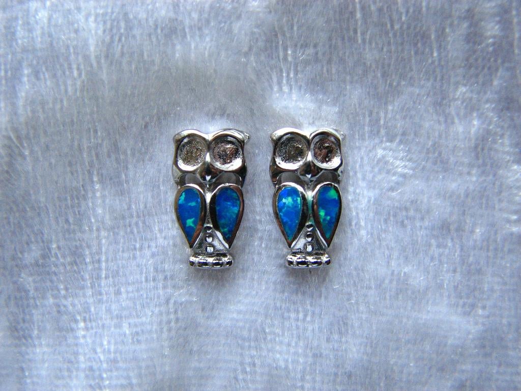 Mooie Kleine Zilveren Oorstekertjes met blauwe Opaal - Uil, Sieraden, Tassen en Uiterlijk, Antieke sieraden, Verzenden, Zilver