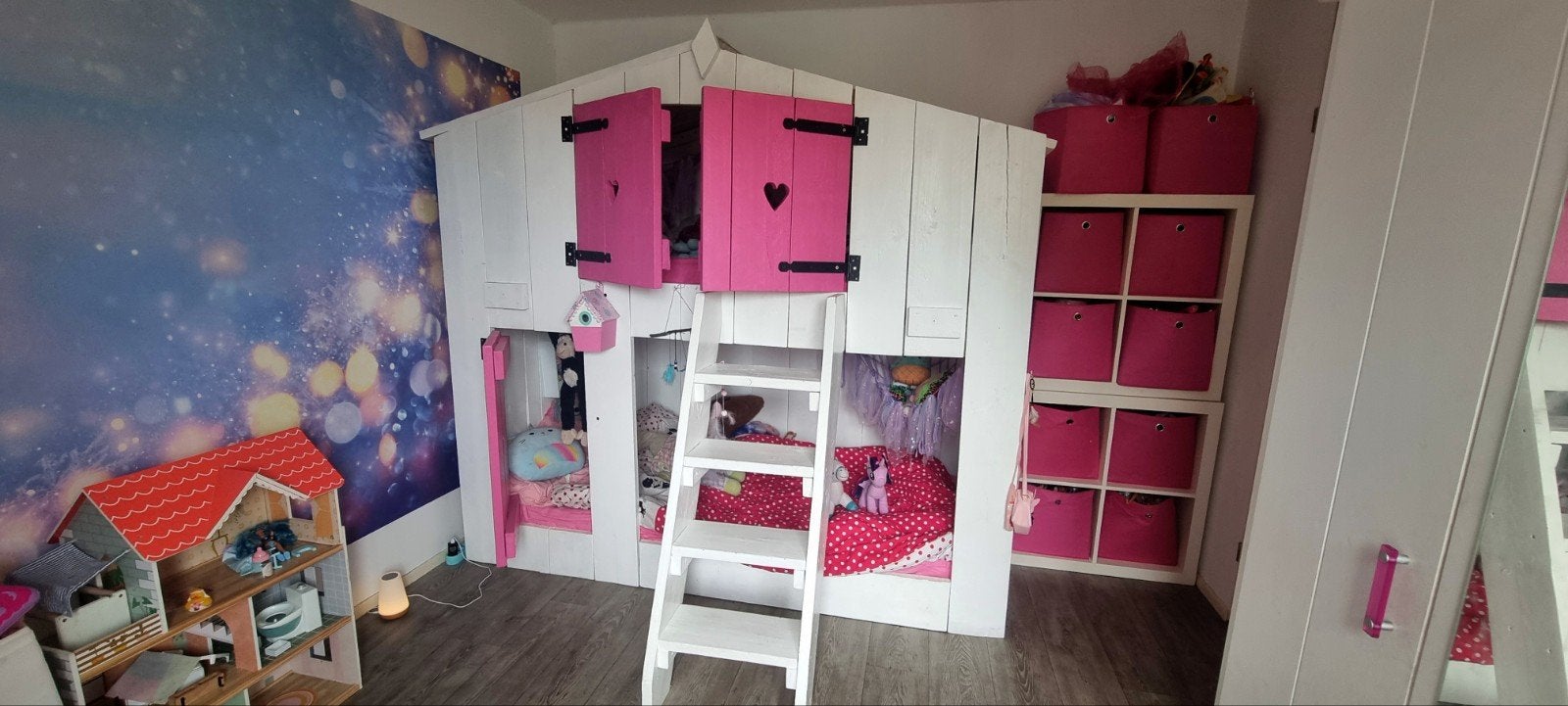 Uniek Steigerhouten Stapelbed Boomhut / Huis, Ophalen, Eenpersoons, Zo goed als nieuw, Overige maten