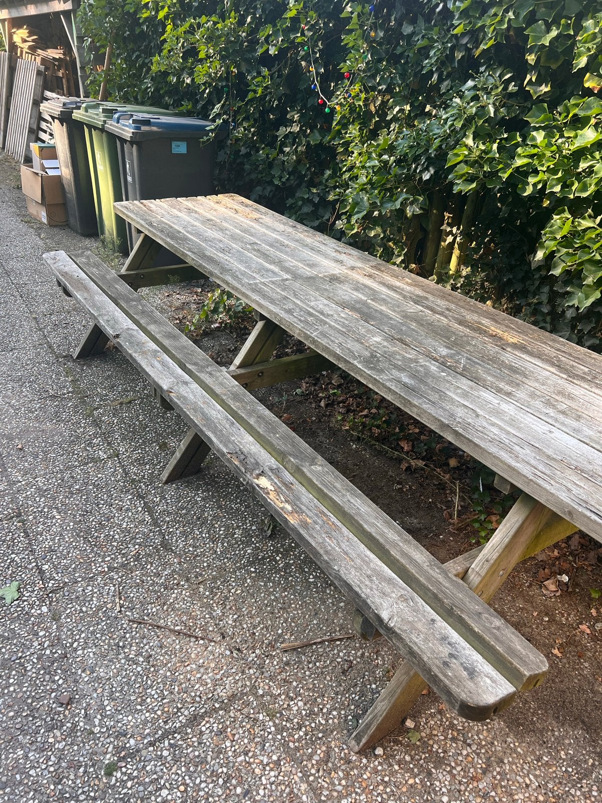 Robuuste picknicktafel 3 meter met opklapbare zitbanken, Tuin en Terras, Picknicktafels, Ophalen, Gebruikt, Inklapbaar, Rechthoekig