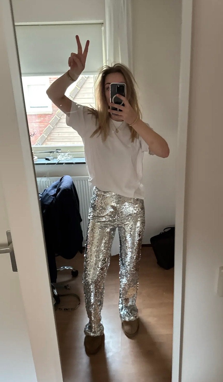 Zilveren pailletten broek my jewellery, Verzenden, Zo goed als nieuw, Maat 34 (XS) of kleiner, Lang