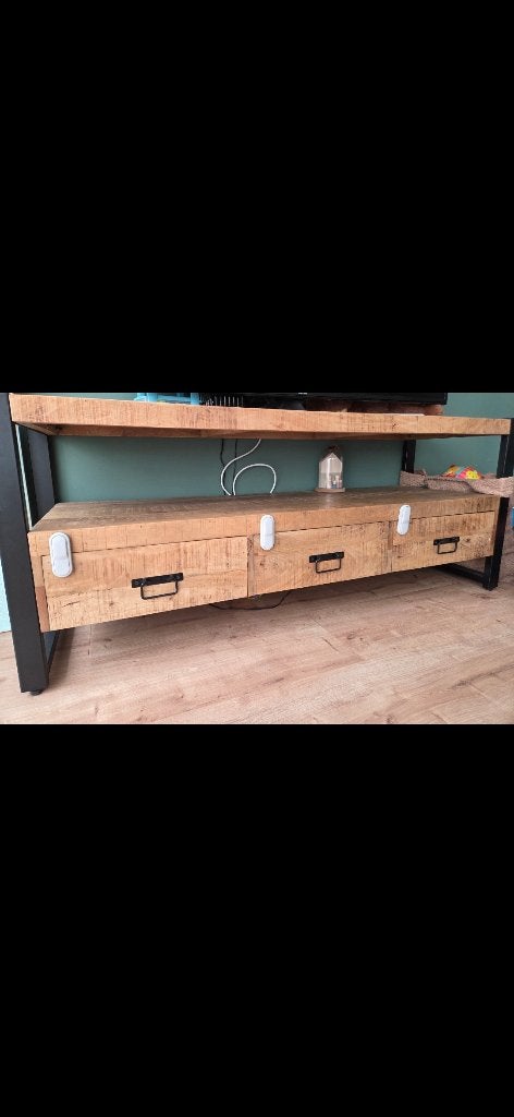 Tv meubel mangohout, Ophalen, Gebruikt, 150 tot 200 cm, Minder dan 100 cm