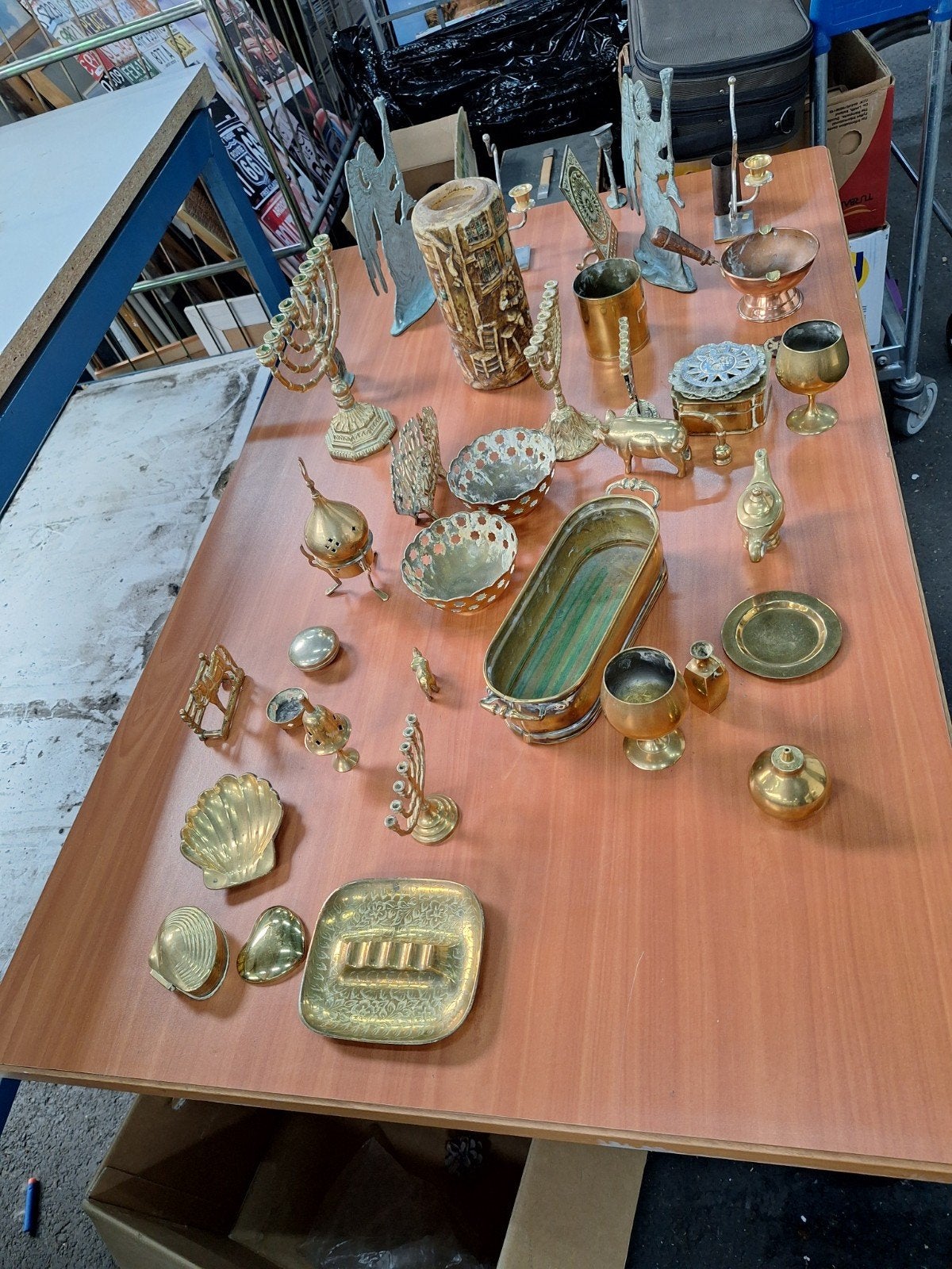 Grote collectie koperen/messing voorwerpen en bewerkte kaars, Antiek en Kunst, Antiek | Koper en Brons, Ophalen of Verzenden, Koper